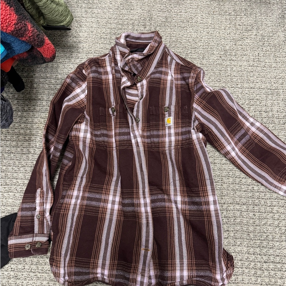 Carhartt Tan and White Plaid Shirt Jacket